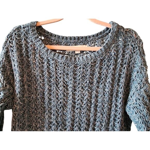 Ann Taylor Loft Size SMALL Open Knit Blue Green Sweater Pullover Tunic EUC - Picture 3 of 5